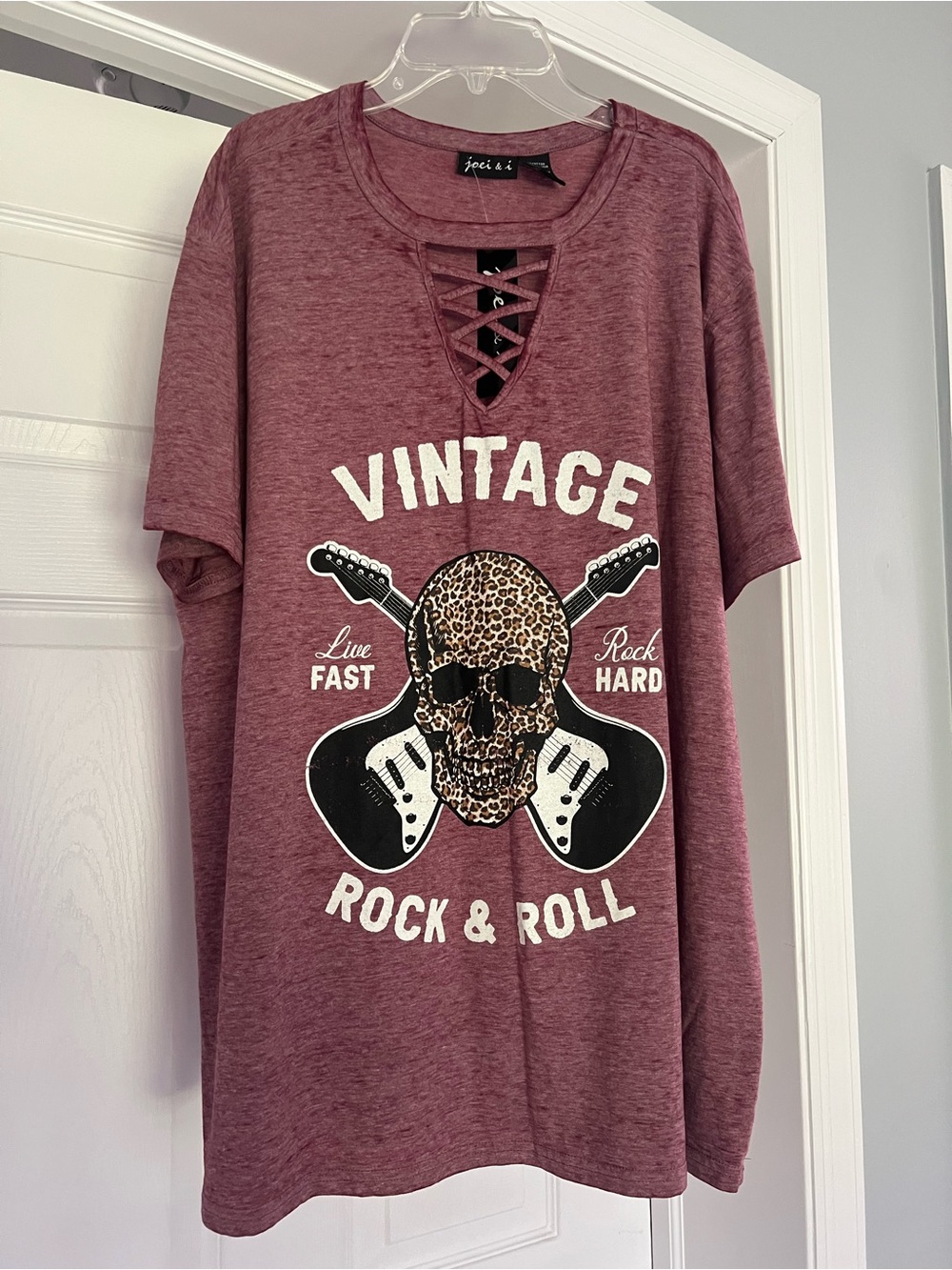 Joei & i Burgundy Vintage Rock & Roll Lace-Up Tee